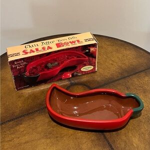 NEW IN BOX CHILI PEPPER TERRA COTTA SALSA BOWL RED & GREEN 🌶️ 🧅 🍅 🫑 🧄